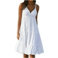 thumbnail image 2 of Kiplyki Women's Summer Dresses 2024 Holiday Solid Color V Neck Sleeveless Party Beach Slip Dress, 2 of 5