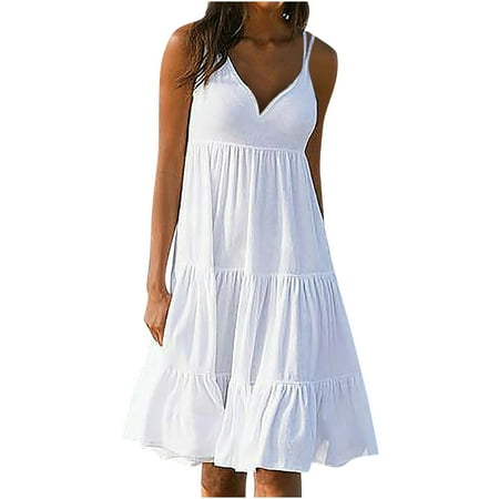 

Juebong Womens Fashion Holiday Summer Solid Color V Neck Sleeveless Party Beach Slip Dress