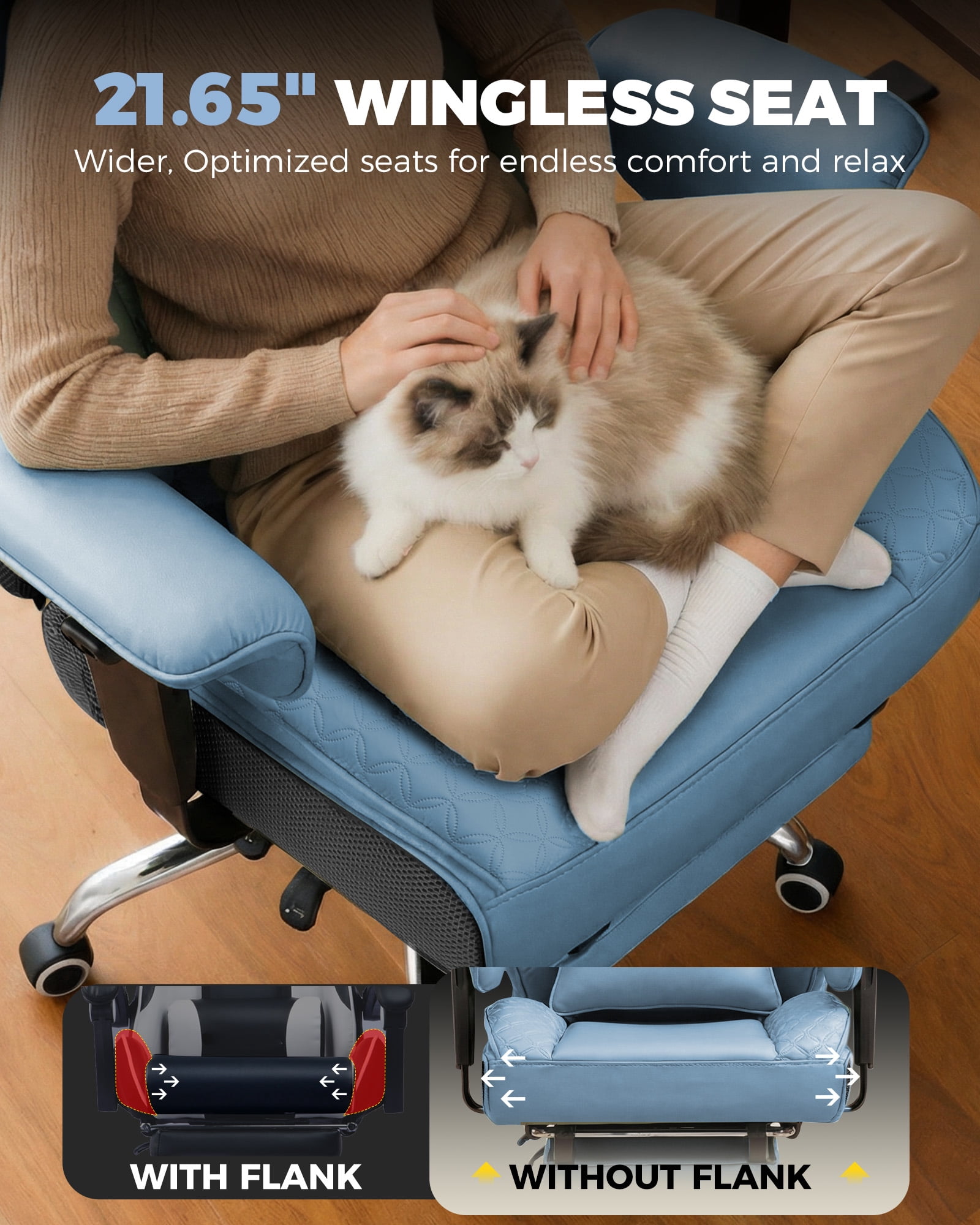 CloudRest Pro 400lbs Executive heavy duty office chair, High Back Ergonomic Computer Desk Chair with Lumbar Back Support,Blue