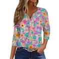 thumbnail image 2 of Womens Tops Dressy Casual 3/4 Sleeve T Shirts Henley V Neck Graphic Print Half Sleeve Blouse Tshirts, 2 of 4