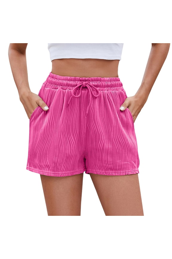 Shorts for Women, Women's 2025 Spring And Summer New Women's Solid Color Drawstring Pocket Fashion Casual Shorts Ready Made Shorts, The Big Short Pink S