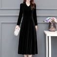 thumbnail image 4 of comerut Women Dress Solid Color Soft Long Sleeves Round Neck Big Hem Warm Mid-calf Length Plus SIze Lady Prom Dress Female Garment, 4 of 8