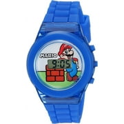 Accutime Super Mario Boys' Quartz Digital Kids Watch - 17mm Dial LCD Display, Included LED Flashing Lights, Blue Silicon Plastic Band