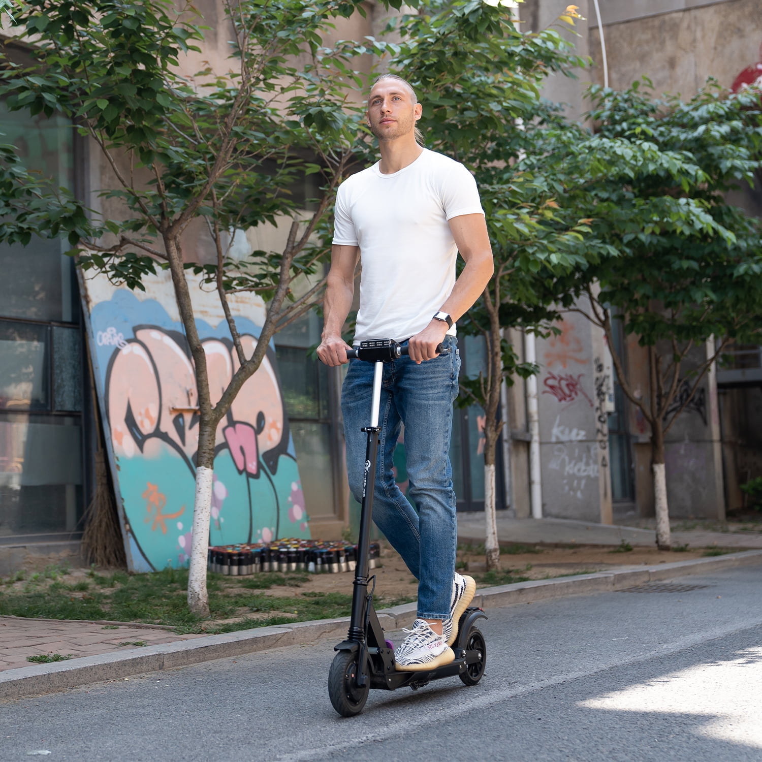 EVERCROSS Electric Scooter Adults, 350W Motor up to 19 MPH and 20 Miles Long-Range, 8" Solid Tires Folding Electric Scooter for Adults and Teens with Dual Braking Safety System