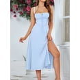 thumbnail image 3 of Midi Corset Dress Flowy Slit Lace Up Dresses for Women Tea Party A Line Casual Sundress Blue XXL, 3 of 5