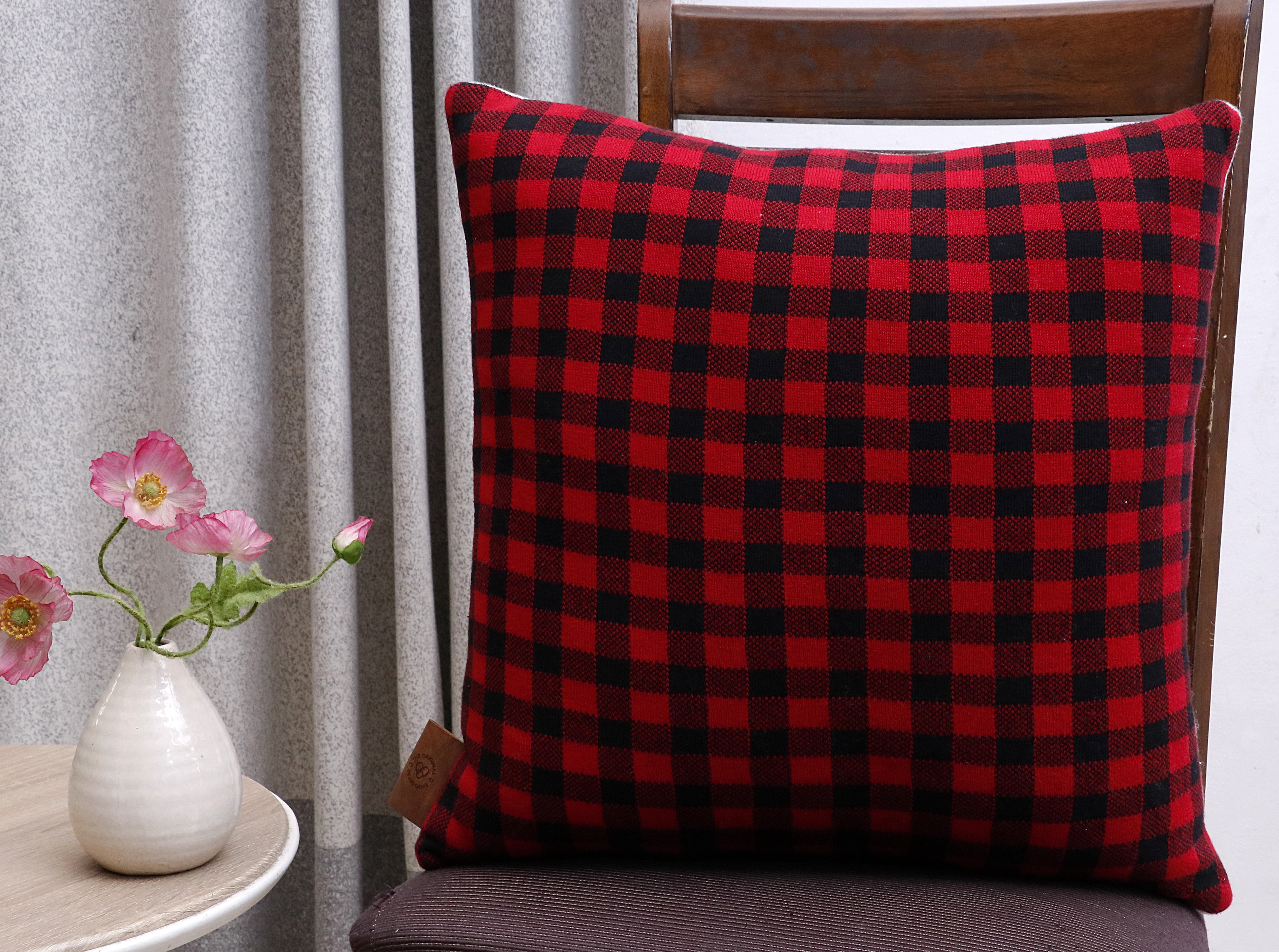 Dearfoams 3 Tree Knit Pillow, 20'' x 20'', Red Plaid Trees