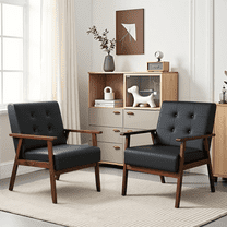 LAZZO Mid-Century Retro Modern Accent Chair Wooden Arm, Black - 2PCS