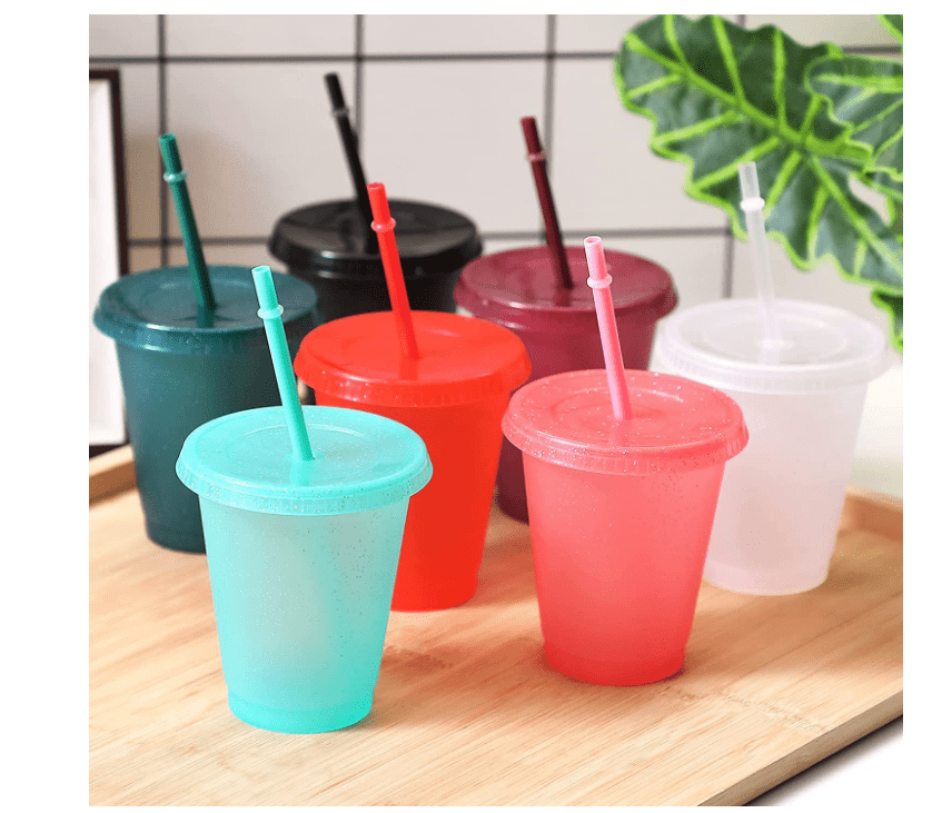 Christmas Cups,Tumblers with Lids and Straws Bulk - 7 Reusable Plastic Cups  with Lids and Straws, 24oz Glitter Tumbler Cups,Iced Coffee & Bulk