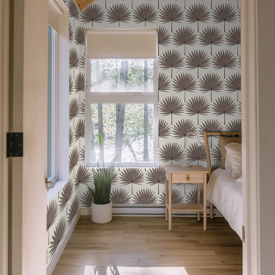 Stamped Palm Brown & Beige Peel and Stick Wallpaper, 20.5" x 16.5'