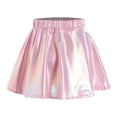 thumbnail image 1 of renvena Kids Girls Metallic Skater Skirt Sparkly Shiny Flared Pleated A-Line Mini Skirt Dance Performance Costume Pink S, 1 of 8