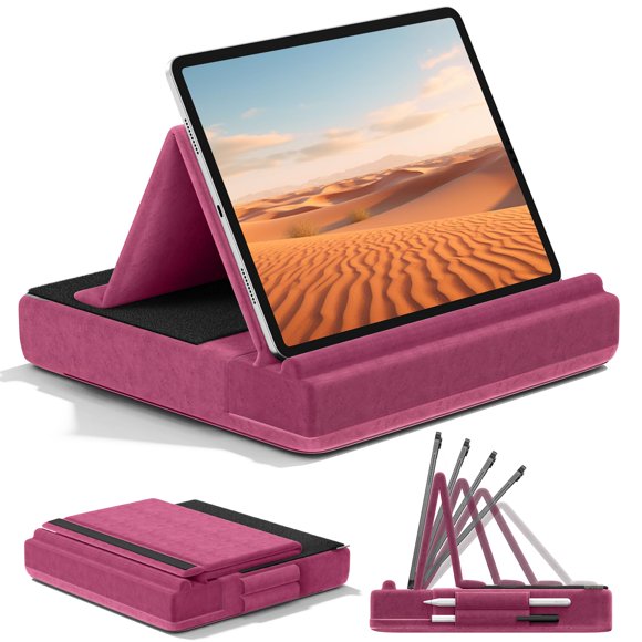 KDD Tablet Pillow Stand, Multi-Angle Viewing I-pad Holder for Lap, Bed and Desk, Foldable Soft Pad Dock with Stylus Mount Compatible with I-