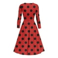 thumbnail image 3 of Women's Vintage Polka Dot Dress 3/4 Sleeve V-Neck A-Line Swing Dress for Party and Casual Wear, 3 of 3
