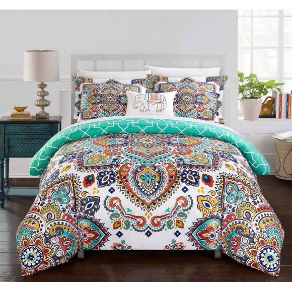 Chic Home Kacey Bohemian Contemporary Paisley 8 Pieces Bed-in-a-Bag, Queen