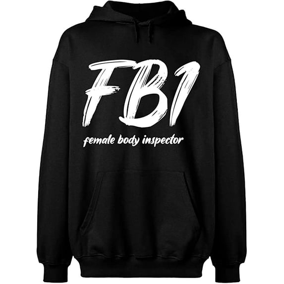 Unisex Hoodie Sweatshirt, Female Body Inspector, Slim Fit, Long Sleeve Sweater - Black Large
