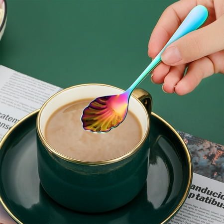 

VBXOAE 304 Stainless Steel Fan Shaped Spoon Vintage Dessert Coffee Spoon for Suitable for Home Cafes and Restaurants