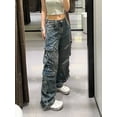 thumbnail image 2 of Pantalones Cargo de pierna ancha para mujer, múltiples bolsillos con diseño de ropa de calle, Jeans de gran tamaño lavables de nicho de moda, Y2k, Otoño e Invierno, 2 of 5