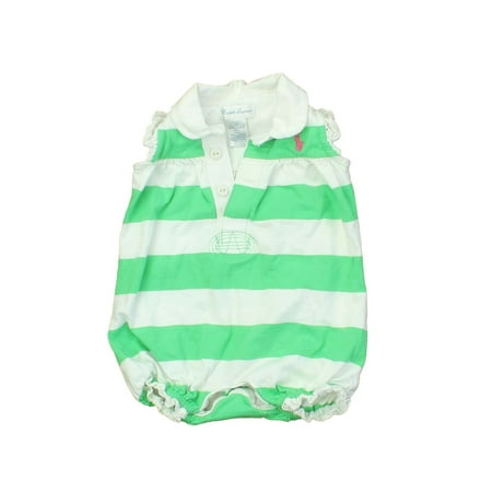 

Pre-owned Ralph Lauren Girls White | Green | Stripes Romper size: 0-3 Months