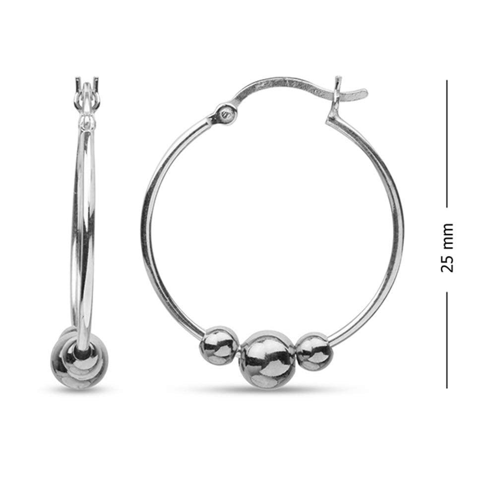 LeCalla 925 Sterling Silver Jewelry Bead Hoop Earring for Women and Teen 25MM