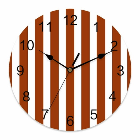 Wall Clock Burnt Orange Stripes Clocks PVC Silent Non-Ticking Battery Operated Decorative Vertical Striped Round Clock for Home Living Room Kitchen Bedroom Office School Wall Decor 14 Inch