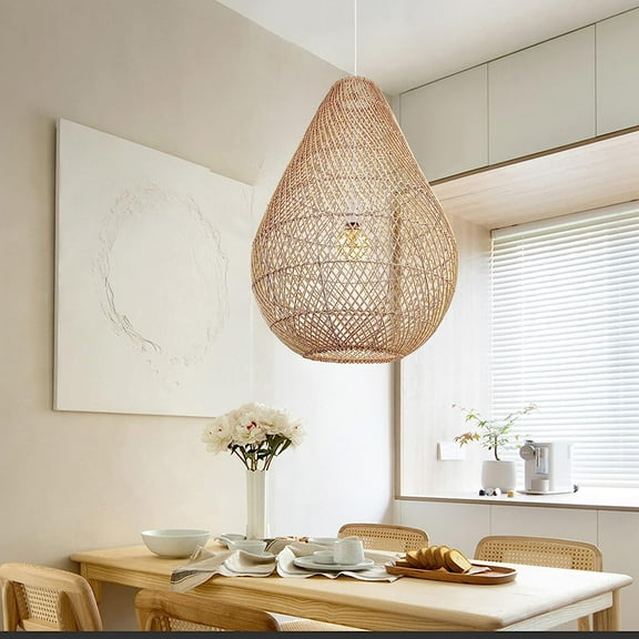 Arturesthome Handmade Farmhouse Woven Pendant Light Rustic Rattan Hanging Ceiling Light Fixture