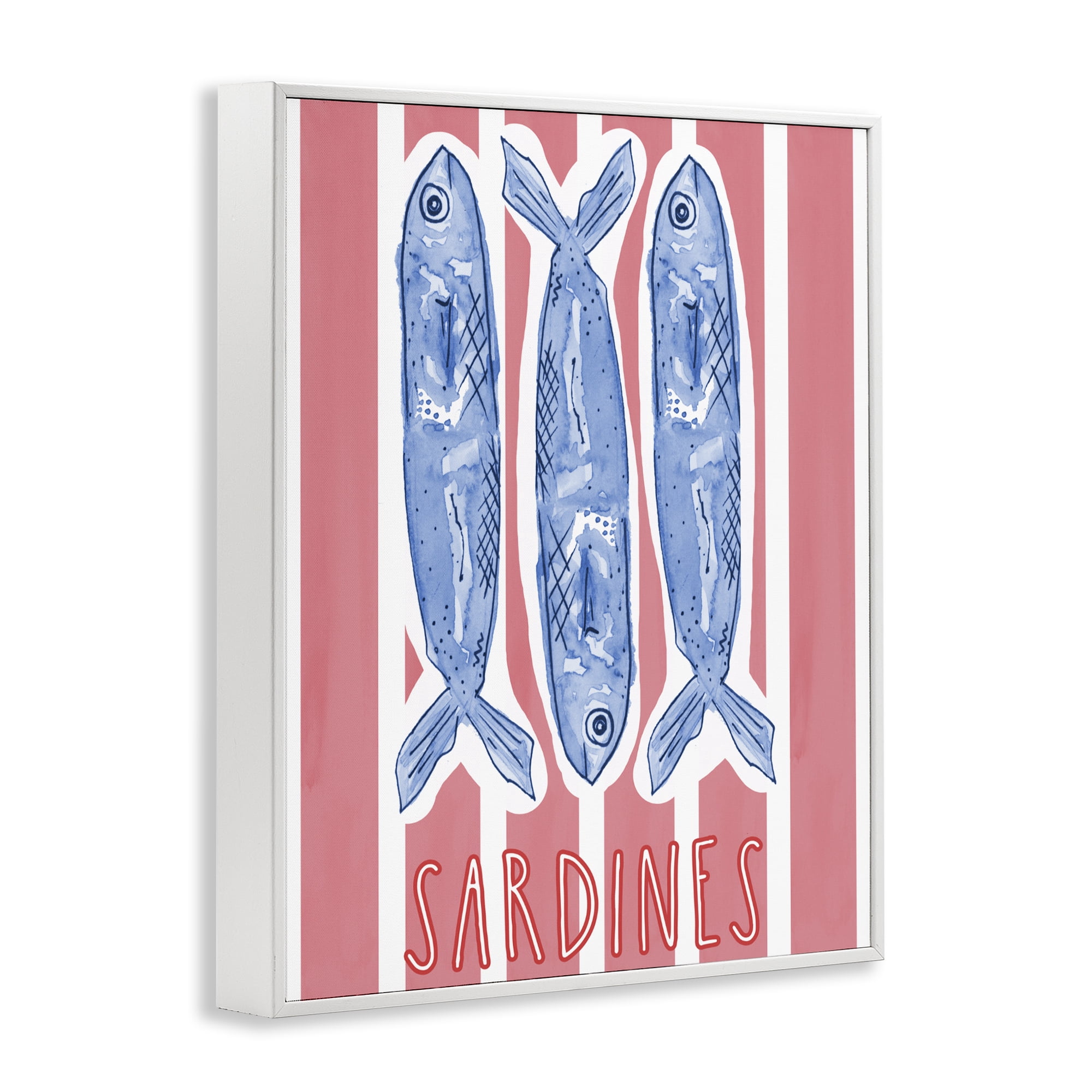 Stupell Industries Americana Sardines on Pink Stripes White Framed Giclee Art, design by Nola James