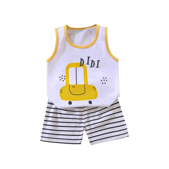 BCSIOAOI Toddler Kids 2 Piece Outfits,Cotton Cute Graphic Sleeveless Tank Top and Shorts Set Yellow 2-3t