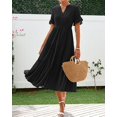 thumbnail image 2 of FreshPretty Summer Dresses for Women 2025 Vacation V Neck Ruffle Short Sleeve A Line Tiered Flowy Casual Midi Beach Dress, 2 of 6