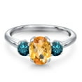 thumbnail image 3 of Gem Stone King 1.79 Ct Oval Checkerboard Yellow Citrine Blue Diamond 925 Sterling Silver Ring, 3 of 6
