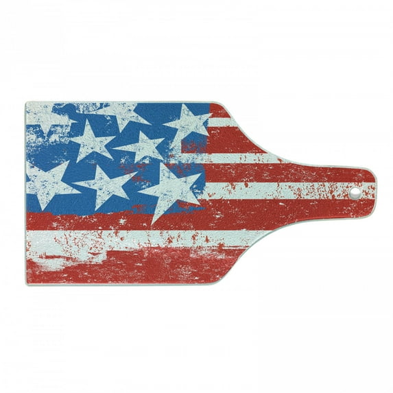 American Flag Cutting Board, Culture Flag Solidarity of USA Stars Inspiration Retro Royalty Vintage Art, Tempered Glass Cutting and Serving Board, Wine Bottle Shape, Coral White, by Ambesonne