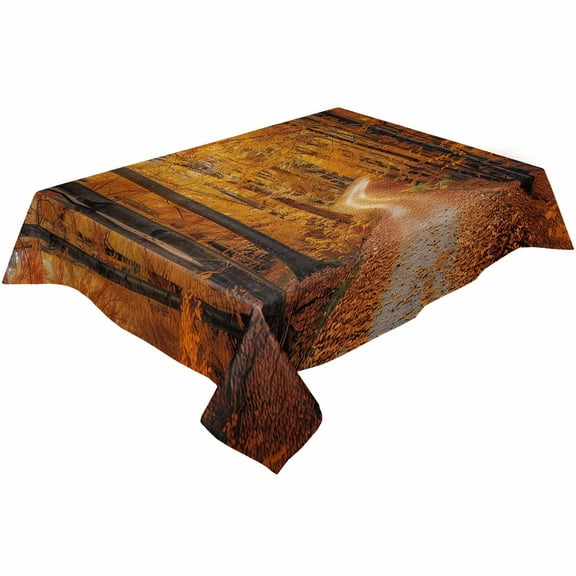 Orange Forest Path Rectangle Tablecloths 52x70,Autumn Fall Nature Tree Landscape Table Cloth Table Cover Indoor/Outdoor Tabletop Decor for Wedding Holiday Party Dinner Baby Shower