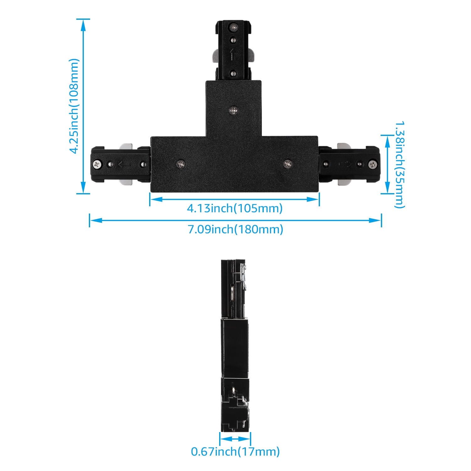 H Track T Connector, H Type Single Circuit 3-Wire-1 Track Lighting Kit, Corner Joiner, UL Listed, Flame Retardant Material, for H Track System, 3 Years Warranty, 120V, Black