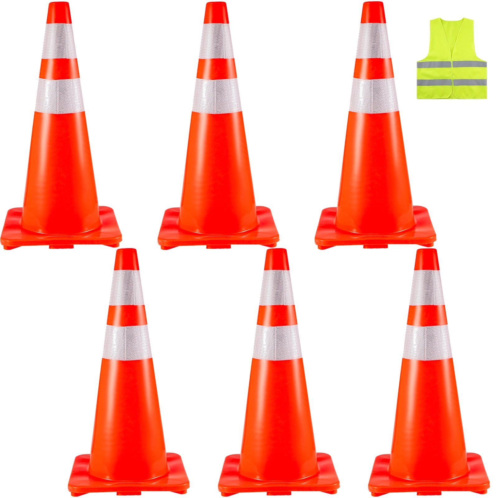 Safety Road Parking Cones PVC Base Hazard Construction Cones with Reflective Collars for Home Traffic Parking VEVOR 6Pack 28 Traffic Cones Traffic Safety Cone Orange