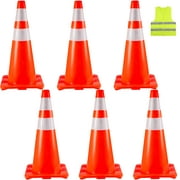VEVORbrand Traffic Cones 6Pack 28", Safety Road Parking Cones PVC Base, Traffic Safety Cone Orange, Hazard Construction Cones with Reflective Collars for Home Traffic Parking