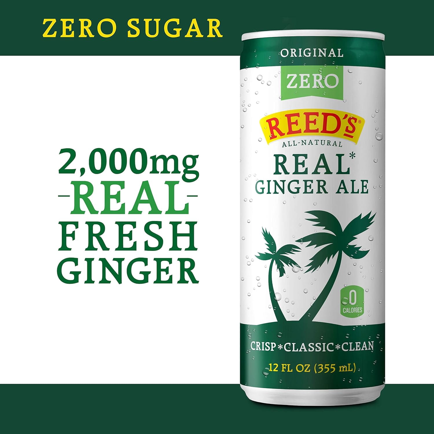 (Pack of 6) Reed's Zero Sugar Ginger Ale Soda, 12 fl oz