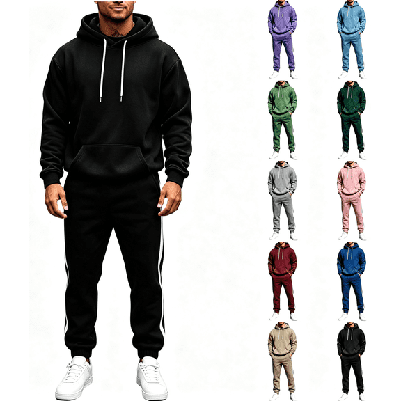 Zynoxe Sweatsuits Men 2 Piece Outfit Streetwear Drawstring Pullover Sweatshirt and Striped Jogger Pants Fall Clothes Fashion Soft Lounge Sets with Pockets