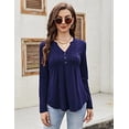 thumbnail image 2 of Womens V Neck Henley Shirts Long Sleeve Button Up Tops Casual Loose Pleated Tunic Top BlouseBlack S, 2 of 9