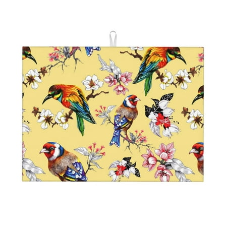 

Bingfone Beautiful Bright Birds And Flowers 18 X 24 Dish Drying Mat For Kitchen Counter Ultra Absorbent Microfiber