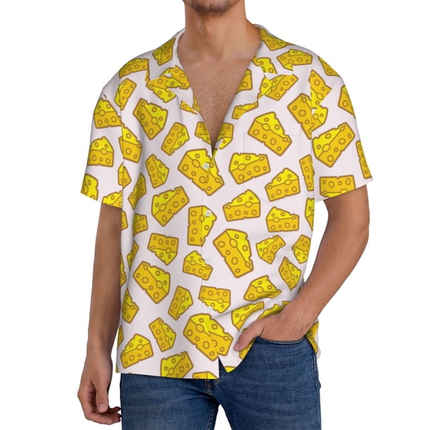 Balery Cheese Camisa Casual de Manga Corta con Botones para Hombre, Texturizada, Estilo Cubano, para Playa, Verano-X-Large