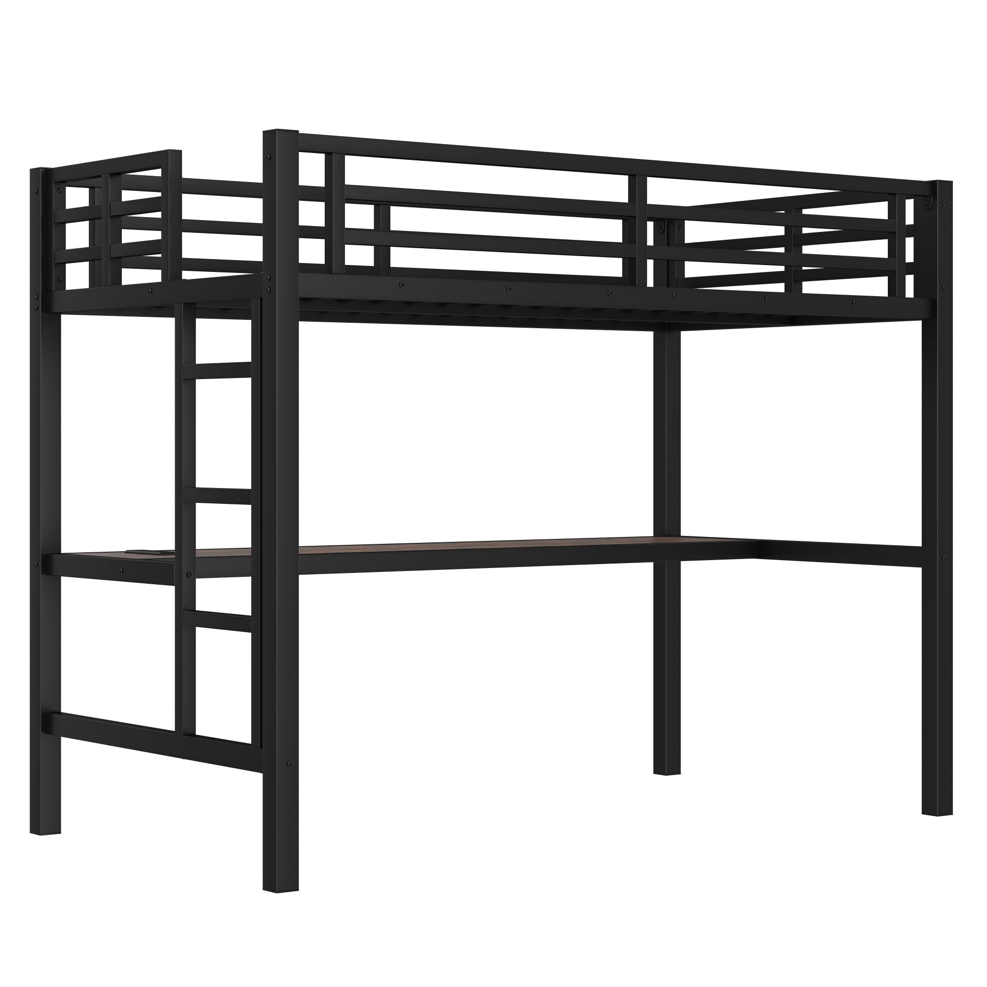 Leumius Twin Size Loft Bed,Metal Bed Frame with Power Outlet and LED Lighted,Space-Saving, Noise Reduced, Black