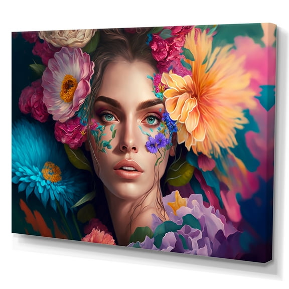 Designart Floral Sensual Woman Portrait I Canvas Wall Art