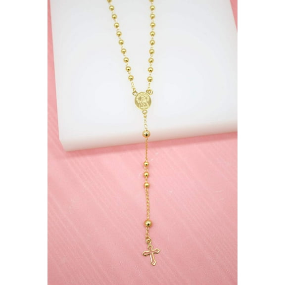 Caridad Del Cobre Gold Bead Rosary With Jesus Crucifix