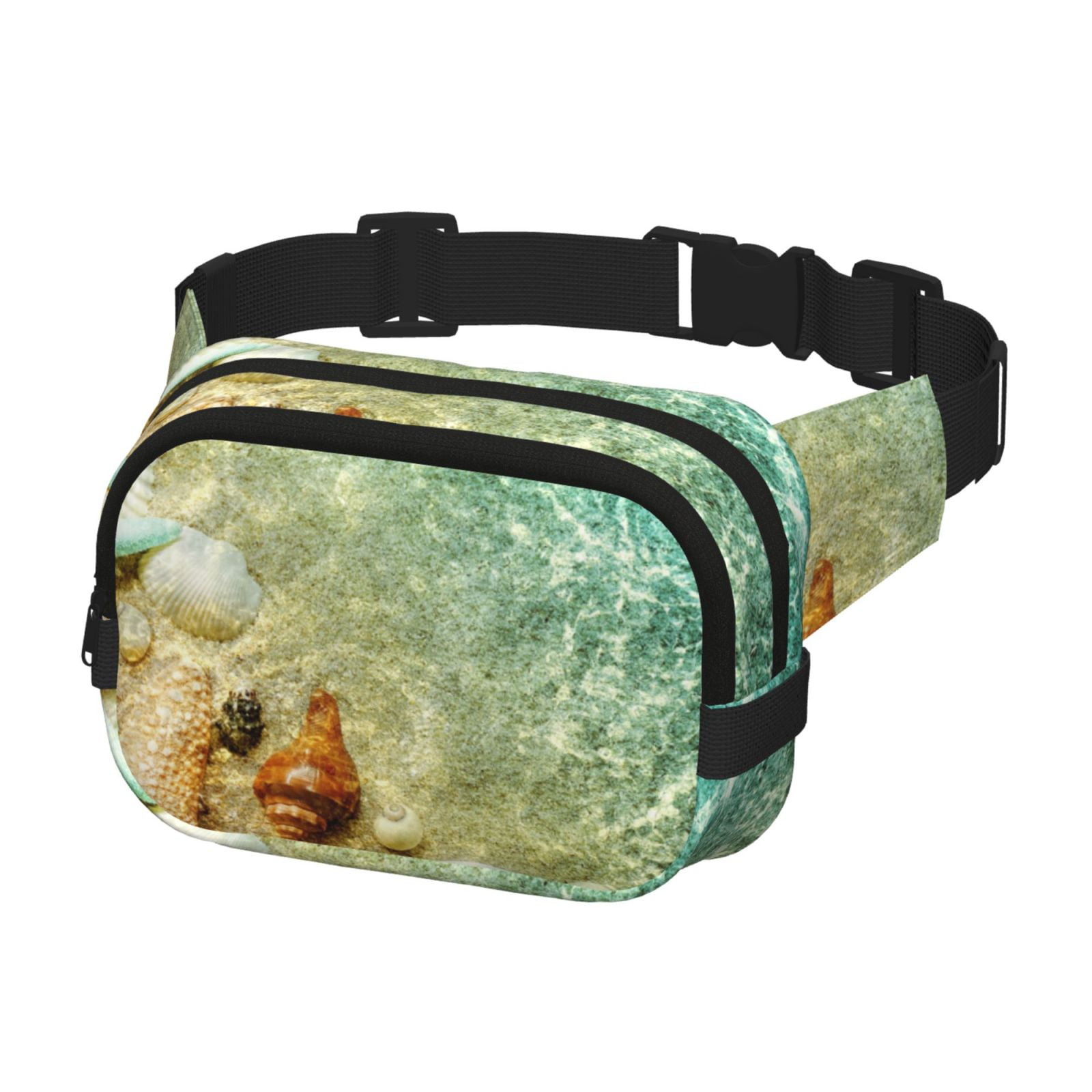 Picia Starfish And Seashell Print Square Double-Layer Waist Bag Mini Adjustable Waist Belt Bag Exercise Running Travel Hiking
