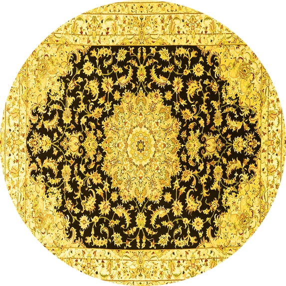 Ahgly Company Machine Washable Indoor Round Persian Yellow Traditional Area Rugs, 7' Round