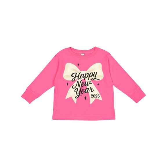 Inktastic Happy New Year 2026 Gold Bow Celebration Boys or Girls Long Sleeve Toddler T-Shirt
