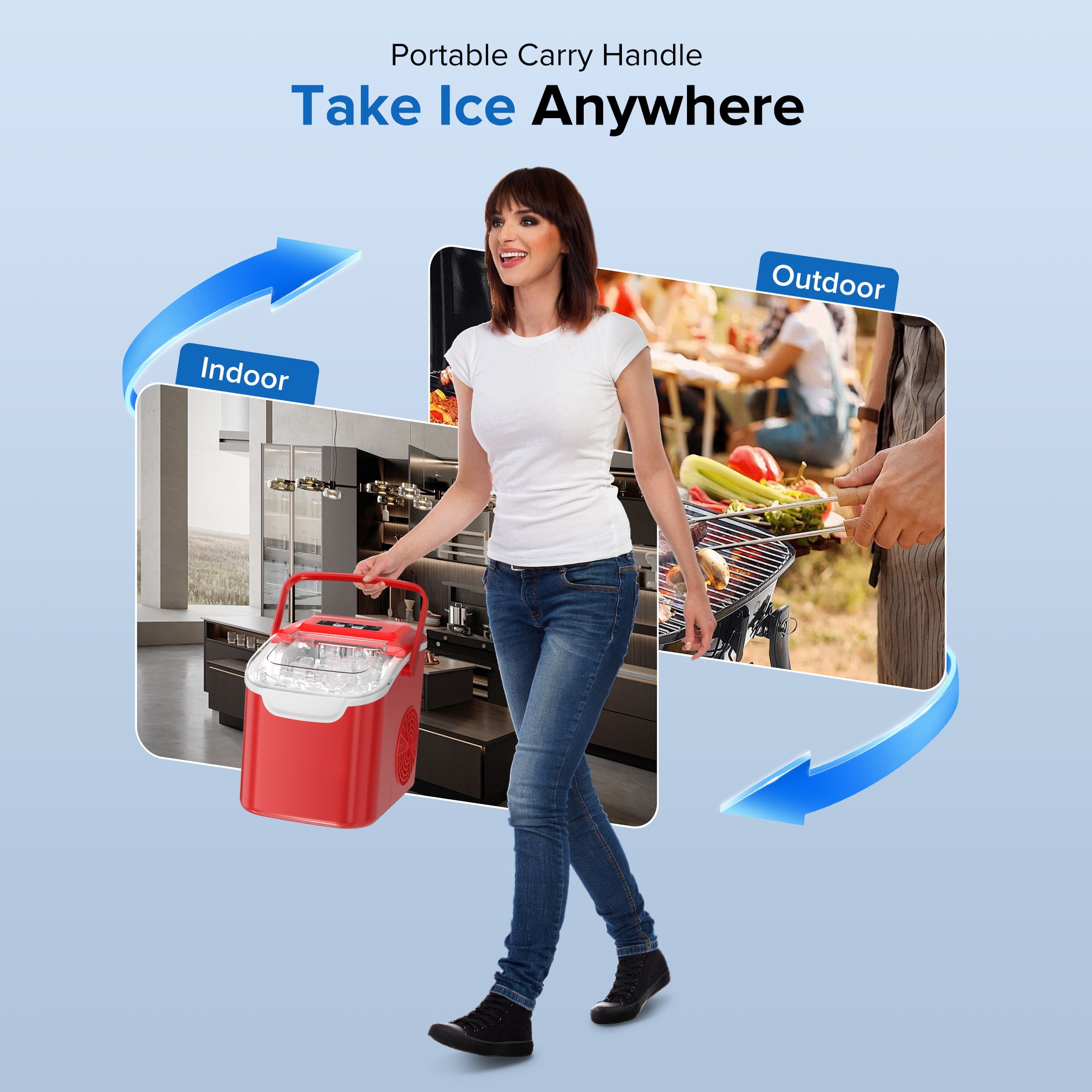 Auseo Countertop Ice Maker Machine 26lbs/24H, 2 Sizes of Bullet Ice, 6 Mins/8 Bullets of ice, Self-Cleaning, Red