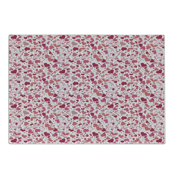 Love Cutting Board, Abstract Sentimental Composition with Big Little Hearts in Pink Colors Curly Soft, Decorative Tempered Glass Cutting and Serving Board, Small Size, Multicolor, by Ambesonne