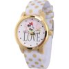 Minnie Mouse Women's Gold Alloy Watch, Reversible White with Gold Polka Dot Nylon Strap