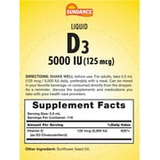 Vitamin D3 5000 IU (125mcg) | 2 Fluid Ounces | Essential Vitamin Liquid | Vegetarian, Non-GMO, and Gluten Free Supplement | By Sundance