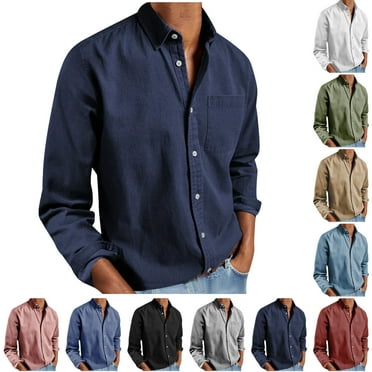 UVEASISHA Clearance Sales Solid Button Down Shirt for Men Business Casual Long Sleeve Dress Shirts Regular Fit Fashion Office Work Shirt with Chest Pocket Army Green L