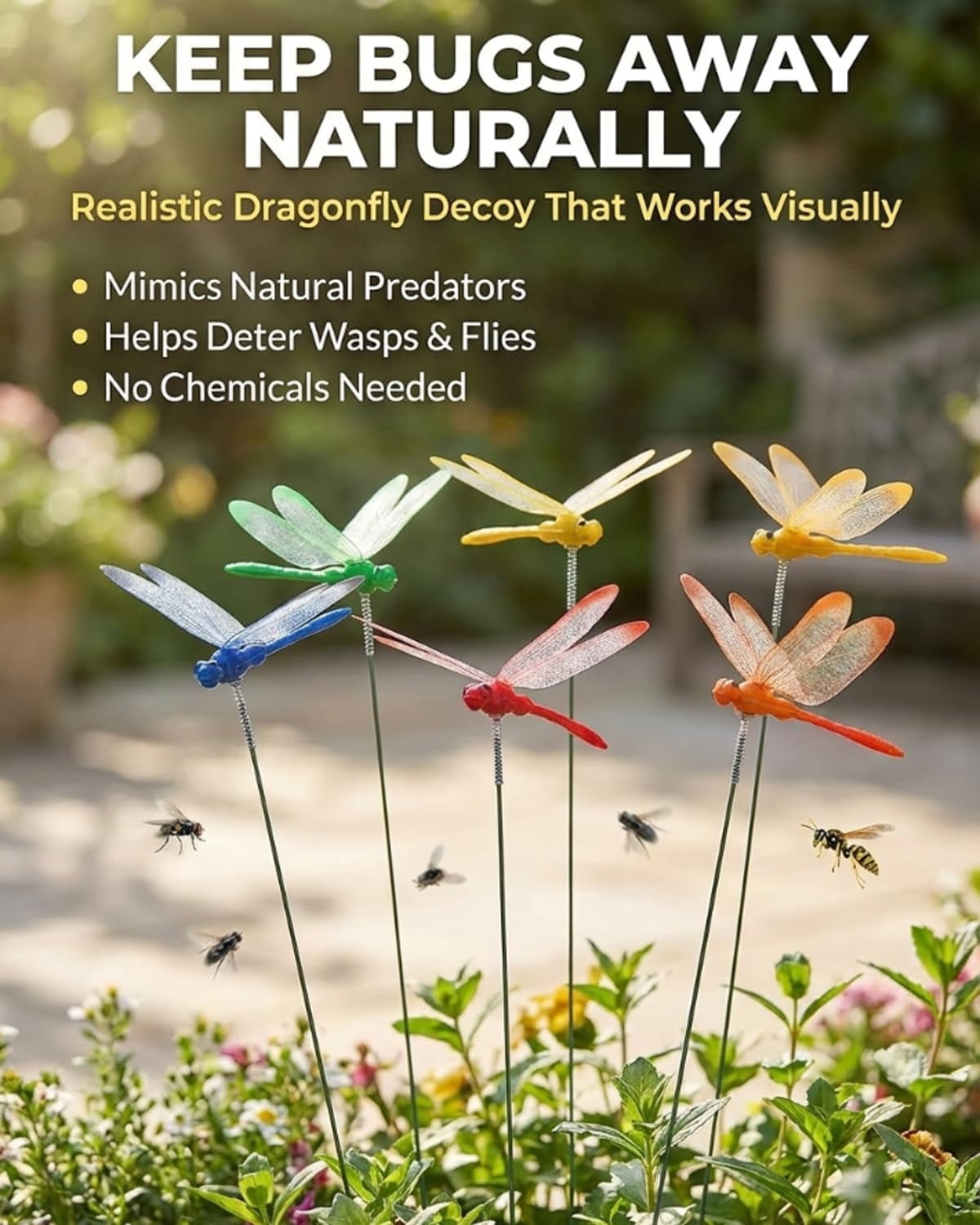 20 PCS Dragonfly Clips to Keep Bugs Away,Fake Dragon Flies,Clip on Dragonflies for Bug Repellent,Realistic Fly Decoy Wasp Deterrent,3D Outdoor Garden Artificial Hat Rod Stakes Gardening Decor